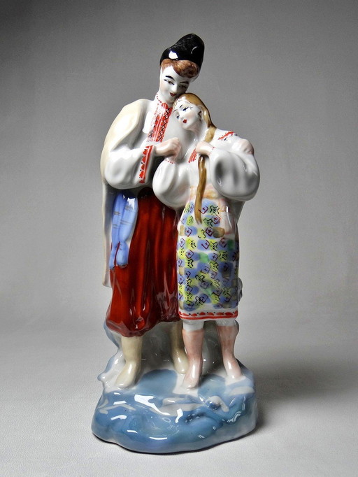 "Nuit De Mai" Couple D'Amoureux Large Subject Vintage Ukrainian Hand-Painted Porcelain