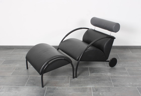 Image 1 of Schwarzer Lederstuhl Zyklus Lounge Chair + Hocker von Peter Maly für Cor