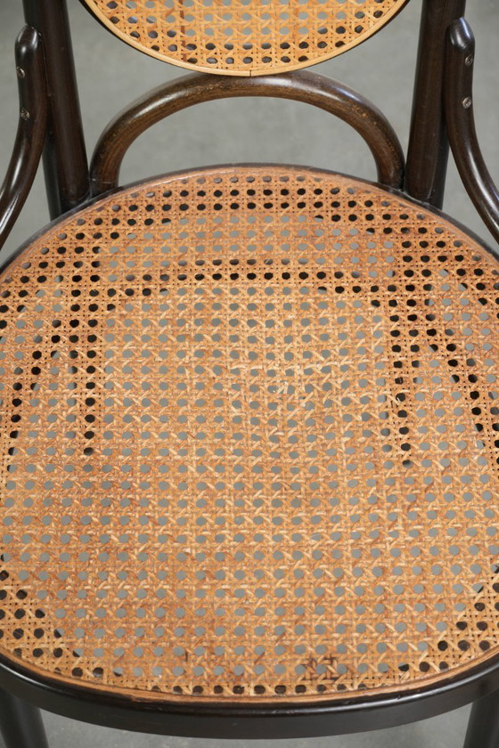 Image 1 of 6x Original vintage Thonet Long John chair with a high back, webbing seat and backrest, and gracefully curved wood