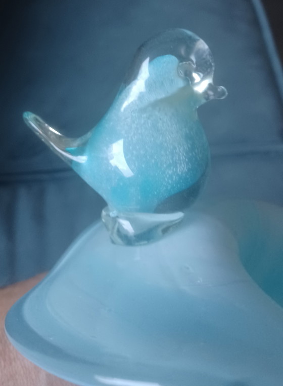 Image 1 of Römische Glashutte Linz Germany 39cm vaas met vogel