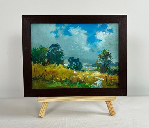 Origineel olieverfschilderij: Zomerlandschap in de natuur, de warme adem van het veld.