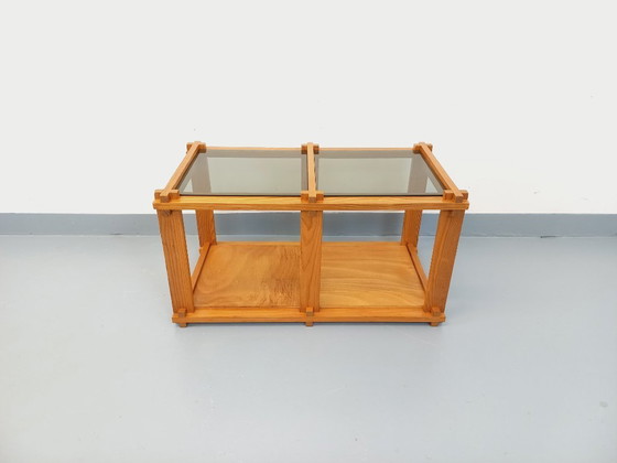 Image 1 of Vintage rectangular coffee table in pine and smoked glass from the 70s and 80s