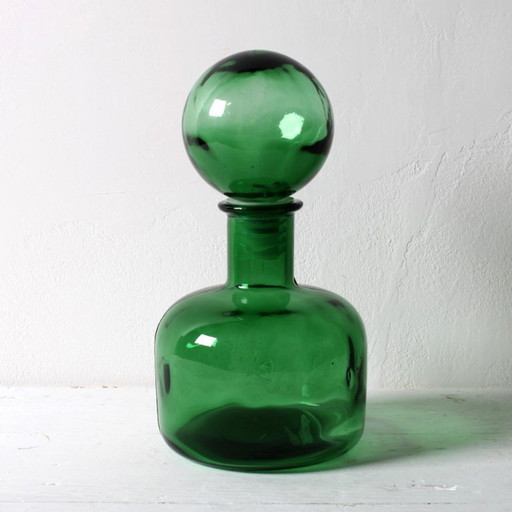 Vintage Emerald Green Glass Decanter / Genie Bottle with Stopper / Empoli / Italy / 1960s