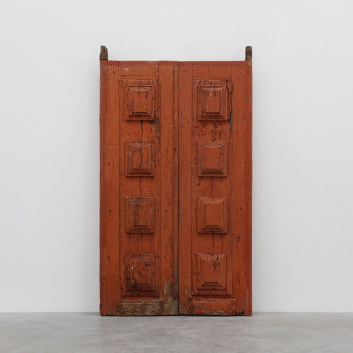 Grandes portes de monastère du 17e siècle en chêne laqué à la terre cuite, Portugal