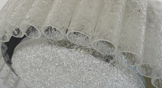 Plafonnier vintage Doria en verre glacé, style années 1960, avec 32 tubes en verre. – Metal (photo 9 of 13)