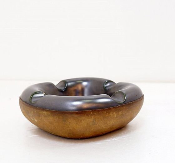 Image 1 of Longchamp ashtray in glazed ceramic and leather, 1950s style, France