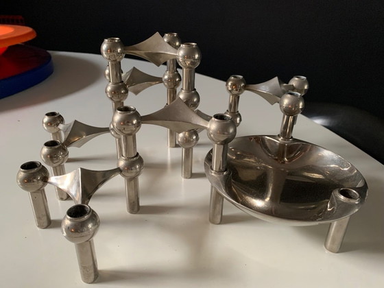 Image 1 of Vintage Nagel kandelaar set 7 stuks plus schaaltje Stoff 