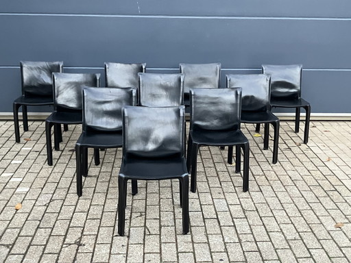 10x Cassina Cab chair Mario Bellini Black Harness Leather