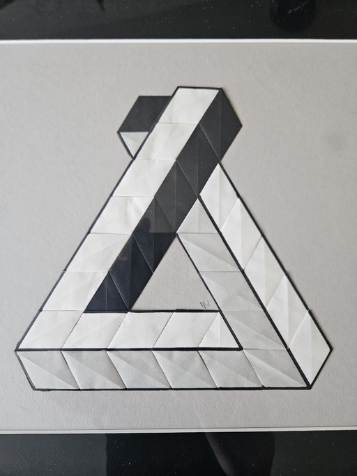 Unique Origami Tessellation – Framed Penrose Triangle (Signed)