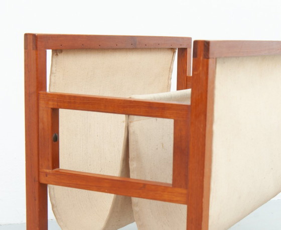 Image 1 of Teak and linen newspaper rack by Henning Wind-Hansen for Sika Møbler (1960s)