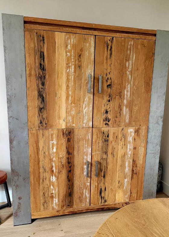 Image 1 of Industrial cabinet made of teak and steel legs