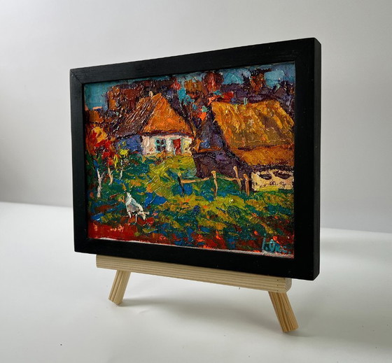 Original Oil Painting Rural Houses Landscape The Sun Over The Village – Paintings & Drawings, Canvas (photo 2 of 8)