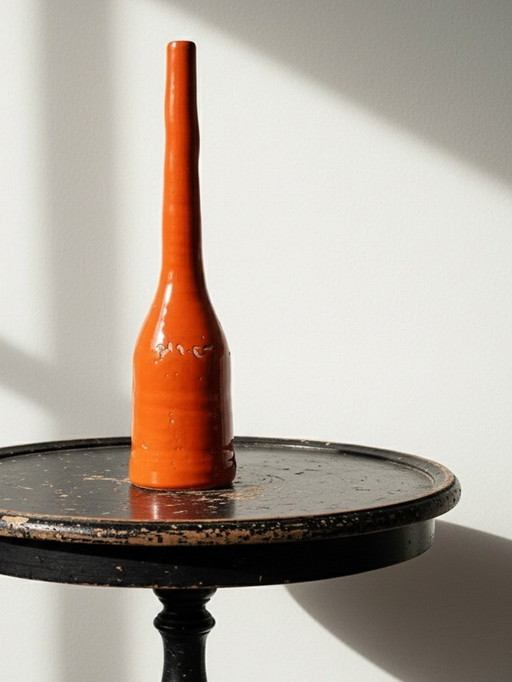 Base de lámpara de botella decorativa de mediados de siglo, cerámica esmaltada de color naranja brillante