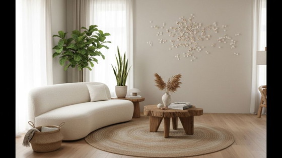 Image 1 of Dimensionaal modern organisch decoratief wandkunstwerk met textuur in wit, brons, espresso en goud - "Groei"