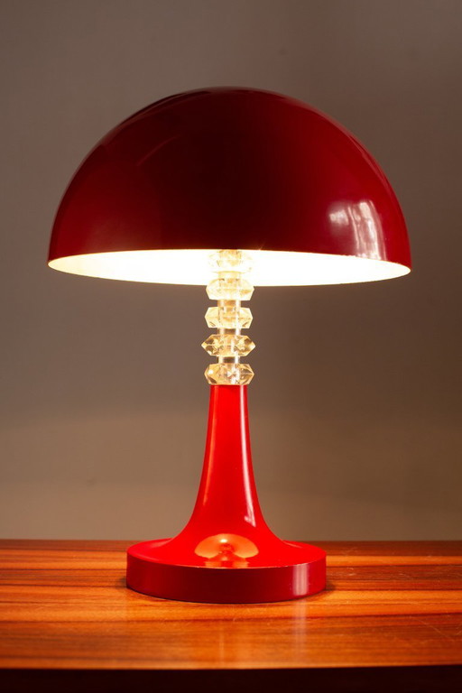 Vintage Space Age "Pop" Mushroom Table Lamp – Red & Acrylic (60s/70s).