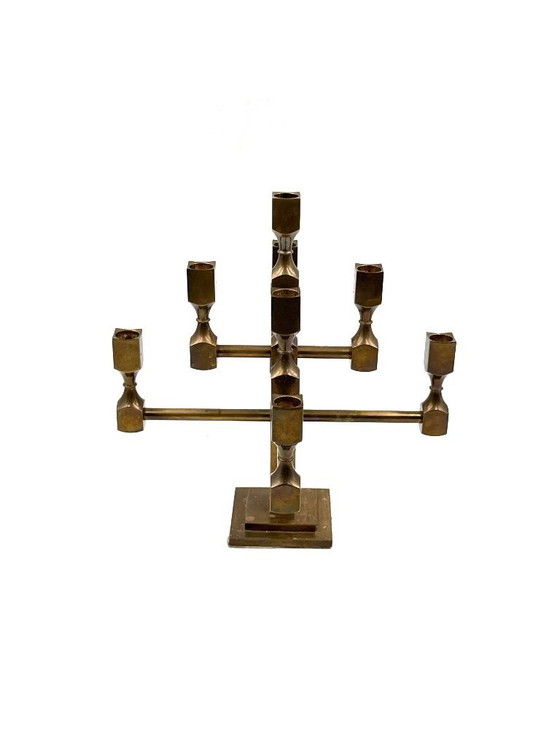 Image 1 of Candélabre sculptural moderne à 9 lumières en laiton massif, Lars Bergsten, Gusum Suède 1992