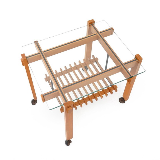 Image 1 of Wooden and glass coffee table with wheels, 1960s