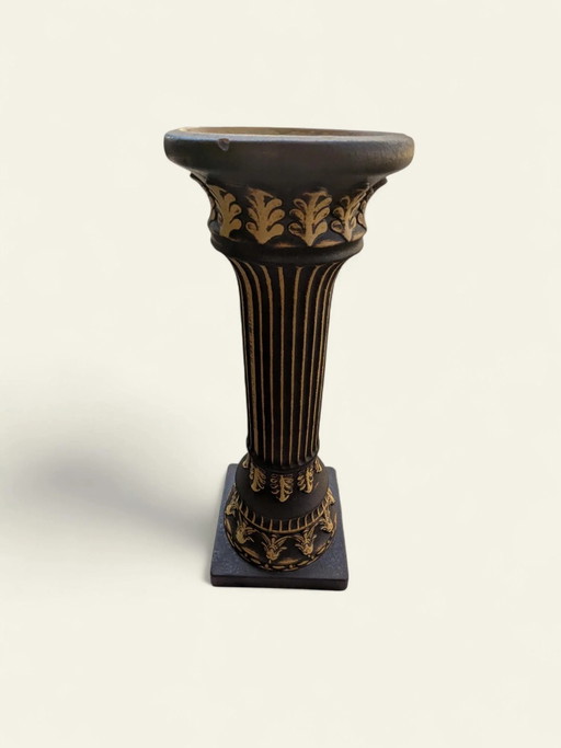 Rareté! Colonne Porte-Plantes Vintage en Céramique des Années 70 Noir et Or, Décor Classique, Très Bon État