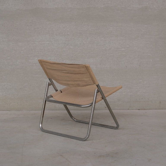 Image 1 of Niels Gammelgaard 'Cox' Folding Linen Mid-Century Chrome Lounge Chair