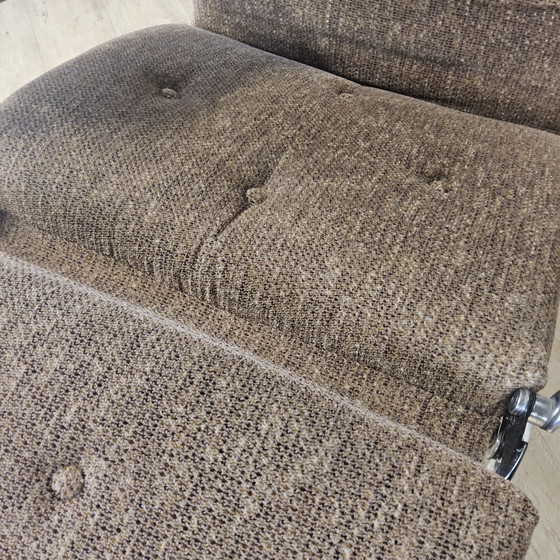 Image 1 of Vintage Verstelbare Relaxfauteuil Chroom / grijs / bruin stof / luie stoel / reclining chair