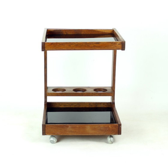 Carrito de bar de madera Mid Century Modern con cristal opalino negro, años 60 – Mueble bar, Wood, Klassiek (photo 2 of 9)