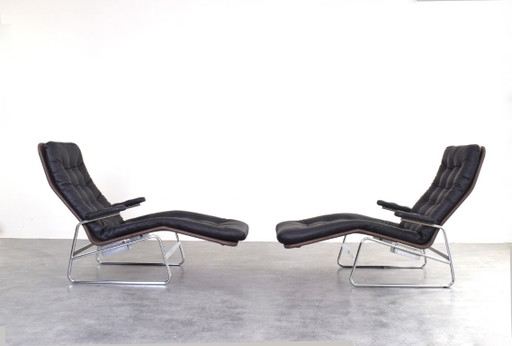 Chaise longue Fenix ​​de piel y cromo, modelo Bauhaus, diseñada por Sam Larsson para Dux, juego de 2 (photo 2 of 25)