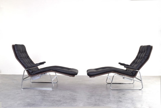 Chaise longue Fenix ​​de piel y cromo, modelo Bauhaus, diseñada por Sam Larsson para Dux, juego de 2 (photo 2 of 25)