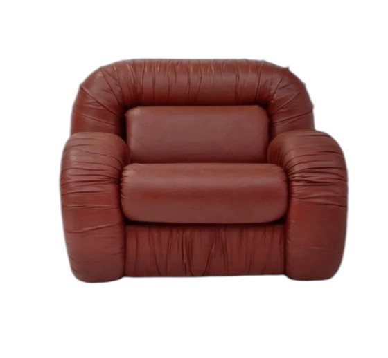 Image 1 of Fauteuil relax en cuir italien vintage - Design rétro en cuir orange/brun, 1970