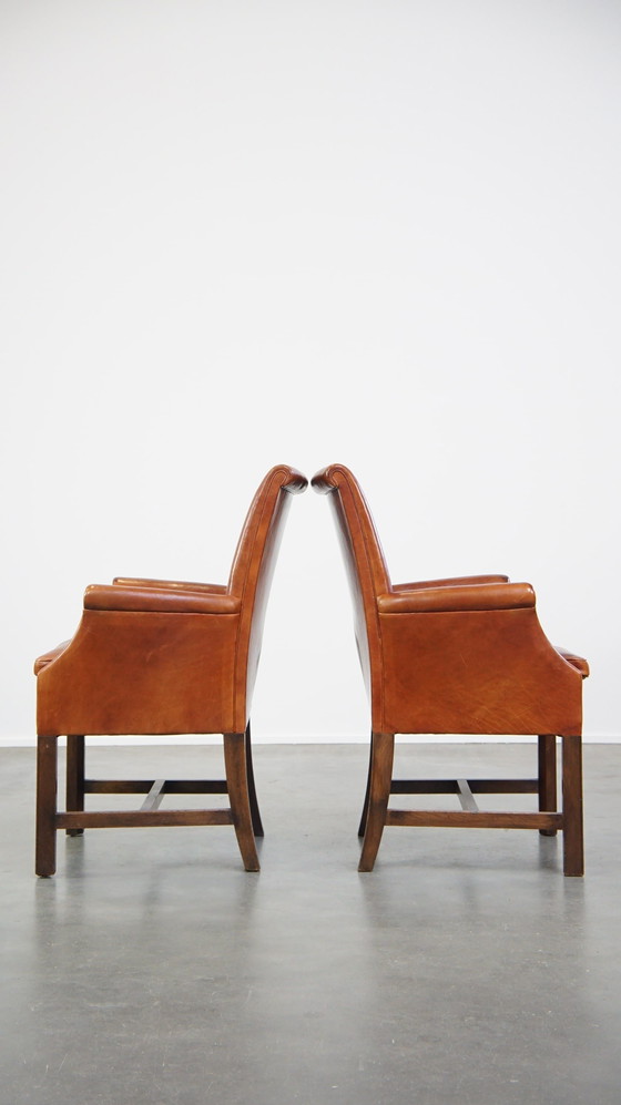 Image 1 of 2 X Beef Leather Occasional / Dining Chair With Armrests