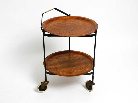 Image 1 of Schöner klappbarer Mid-Century Modern Servierwagen mit abnehmbaren Teak Pagholz Tabletts