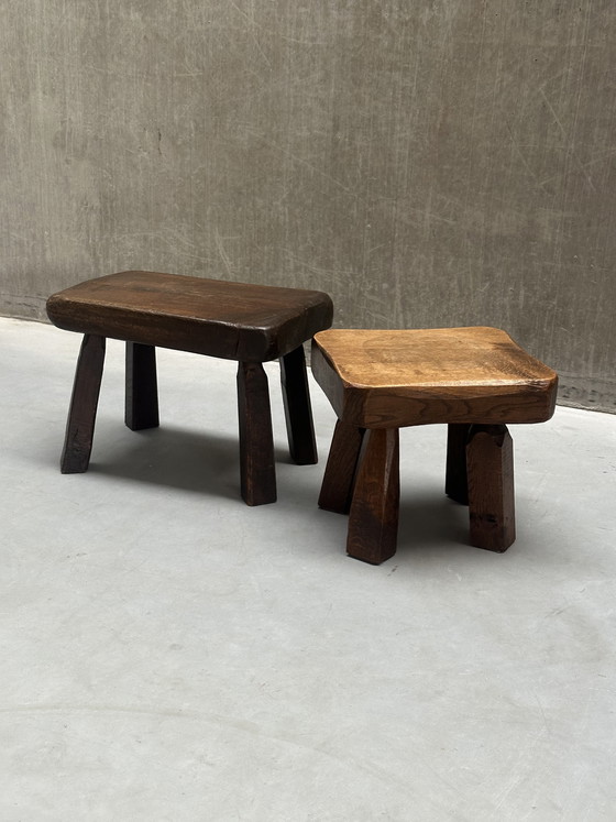 Image 1 of Set of 2 Vintage Brutalist Stools / Side Tables