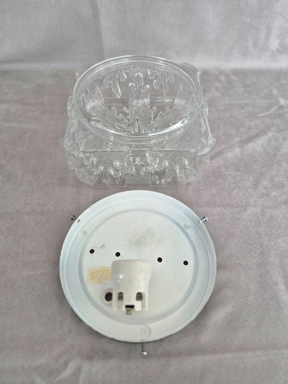 Image 1 of Mid Century Modern Glass Flush Mount Ceiling Light 20cm – Space Age Textured Crystal E27 Lamp