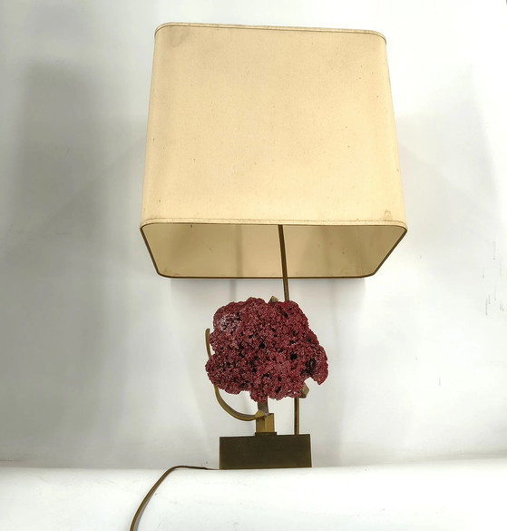 Rare red pipe organ coral brass table lamp, 1970s (photo 3 of 13)