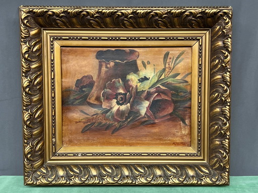 Landschap gesigneerd "Papavers". Olieverf op doek. – schilderijen tekeningen, Canvas (photo 2 of 7)