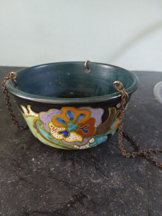Antique Gouds plateel hanging pot – Plant pot, Ceramic, Metal (photo 5 of 5)