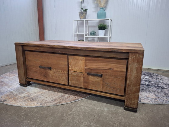 Image 1 of Table basse en teck recyclé avec 4 tiroirs, neuve