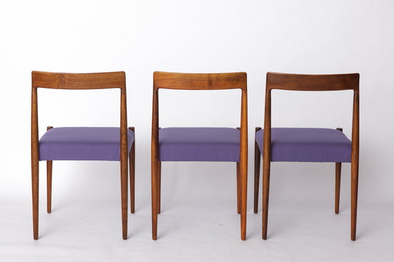 Image 1 of Set di 6 sedie da pranzo vintage in palissandro di Lübke, Germania, anni '70 - Ristrutturate con rivestimento lilla