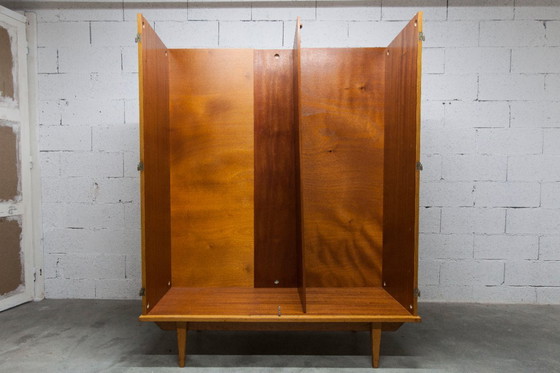 Image 1 of 1970s Scandinavian wardrobe with hanging space, shelf, mirror, 21x126cm, 2 doors