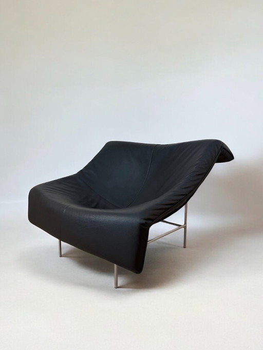 Sedia a farfalla Montis in pelle nera e acciaio inox