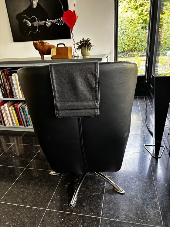 Image 1 of Leren schiefer draai fauteuil 