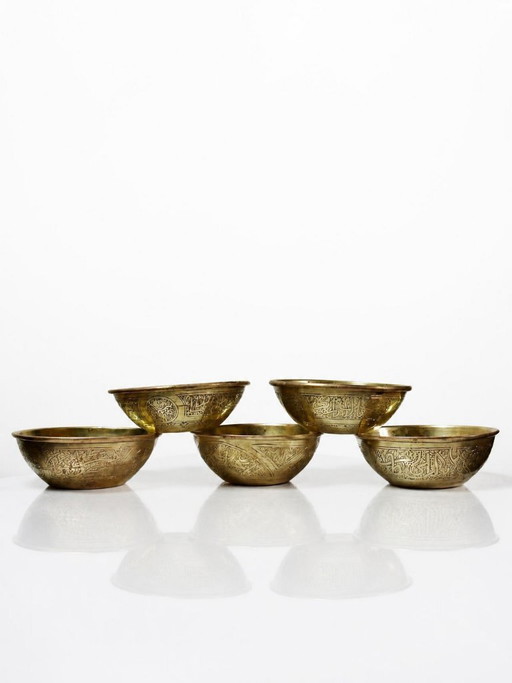 Set of 5 hand-engraved Islamic hammam copper Bowls, early 20th century