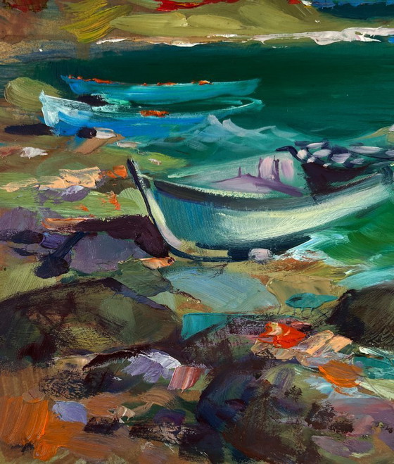 Image 1 of Original Oil Painting Summer Coastal Landscape The sea whispers and roars to the land
