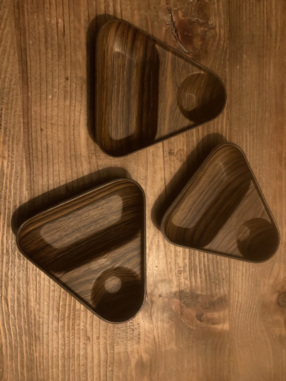 Image 1 of Vintage eierdopjes Robex/Caleppio, 3 stuks, kunststof, met houtstructuur, in perfecte staat