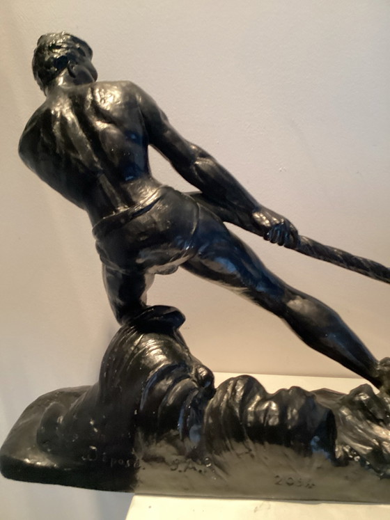 Monumental Art Deco Sculpture “Le Pecheur” Designed by Ugo Cipriani in the 1920s/30s, Metal, Black (photo 11 of 13)