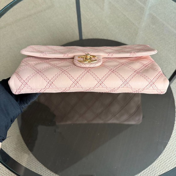 Image 1 of Chanel Seasonal Flap Medium - Triple Stitched Calfskin Quilted Pink Gold Hardware Series 19