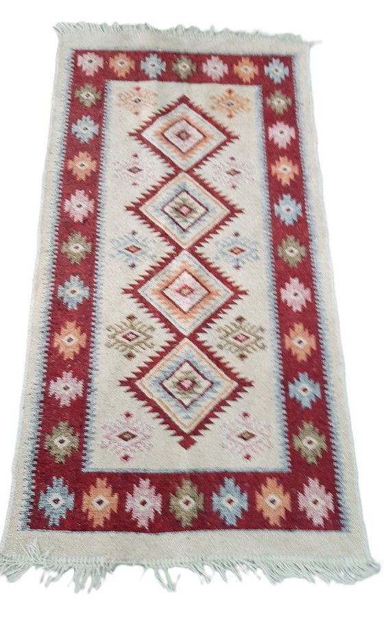 Image 1 of Vintage geometric-patterned flatweave kilim rug