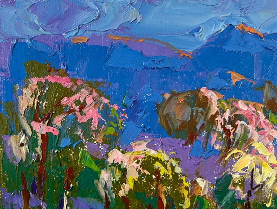 Image 1 of Original Oil Painting Day Trees Landscape Spring in the village