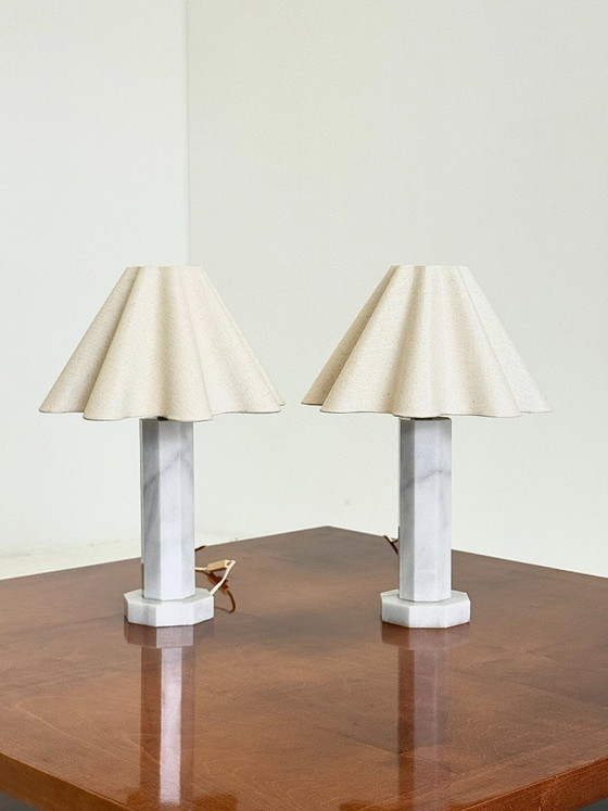 Vintage Marmeren Tafellamp Met Linnen Kap – Tafellampen, Marble (photo 8 of 10)