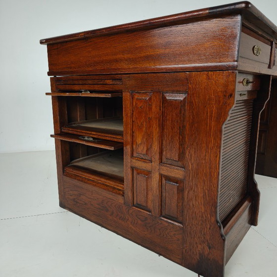Image 1 of Escritorio antiguo de roble de Stolzenberg – escritorio con tapa enrollable – ca. 1880