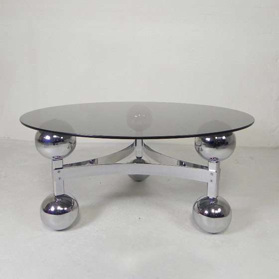 Image 1 of Table basse Spoutnik de l'ère spatiale, avec un piètement chromé des années 1970